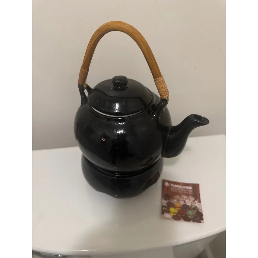 Jolanta‎ Stroinska Polish Ceramic Teapot with Warmer Black Bamboo Handle Poland